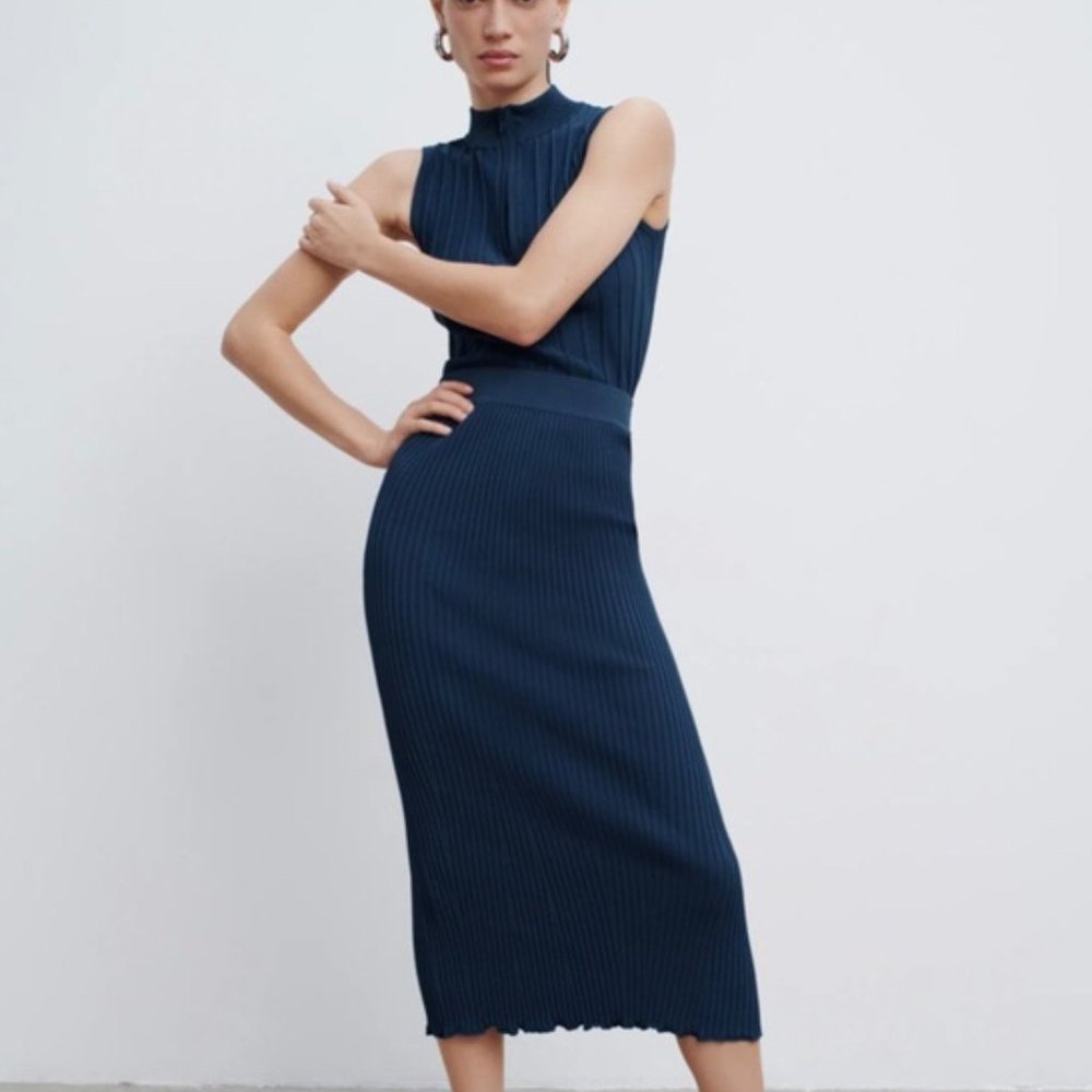 NWT Zara Knit Ribbed Midi Skirt